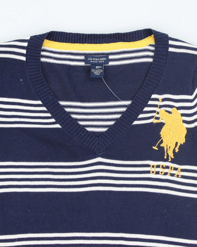 Vintage US Polo Assassin V-Neck Embroidered Knit Jumper - S