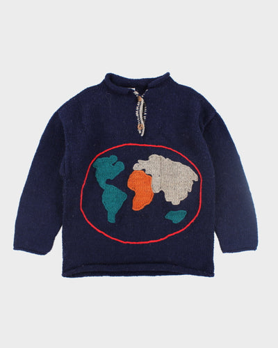 Vintage 90's Heavyweight Global Patch Chunky Knit Jumper - L