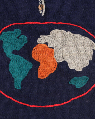 Vintage 90's Heavyweight Global Patch Chunky Knit Jumper - L