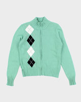 Vintage Argyle Green Zip-up Knit - L