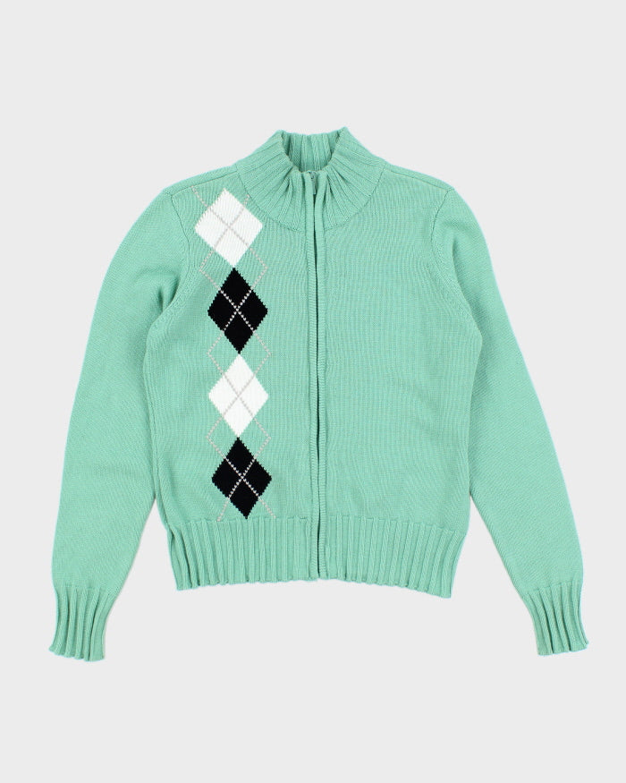 Vintage Argyle Green Zip-up Knit - L