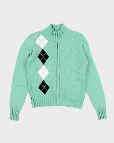 Vintage Argyle Green Zip-up Knit - L