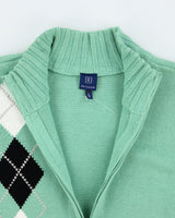 Vintage Argyle Green Zip-up Knit - L