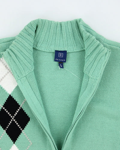 Vintage Argyle Green Zip-up Knit - L
