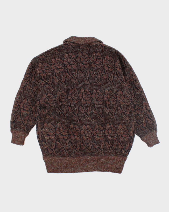Vintage 80s Sparkly Chunky Knit Cardigan - L