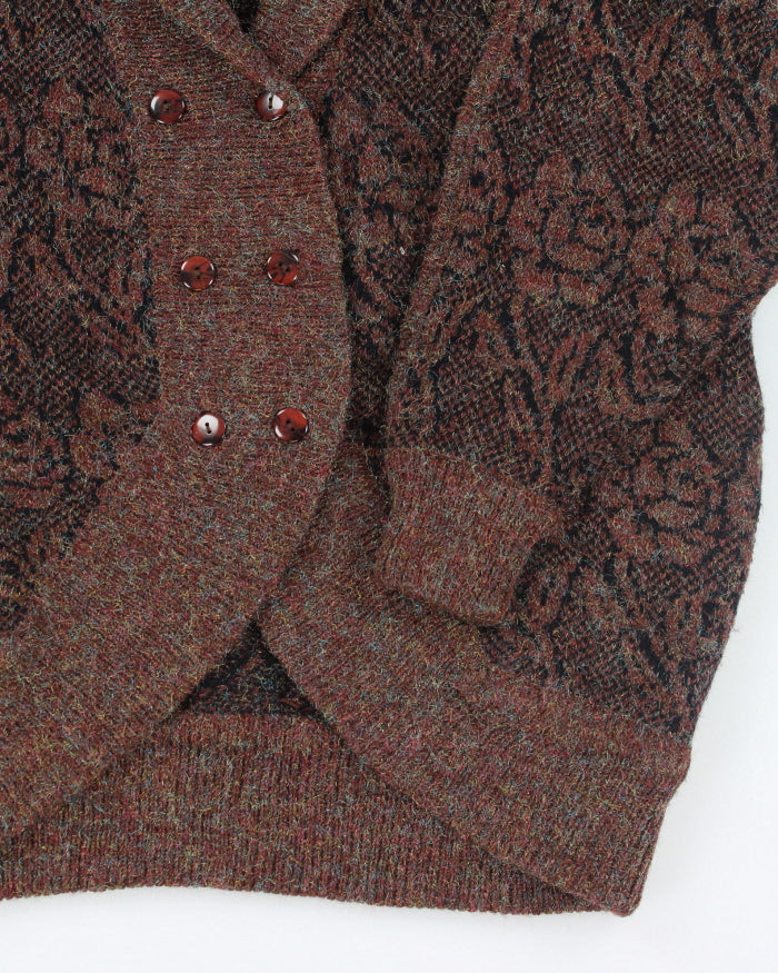 Vintage 80s Sparkly Chunky Knit Cardigan - L
