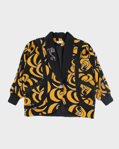 Vintage 80's Chunky Button Up Patterned Cardigan - M