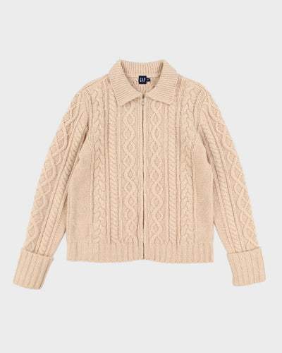 Vintage Gap Lambswool Cable Knit Zip-up - L