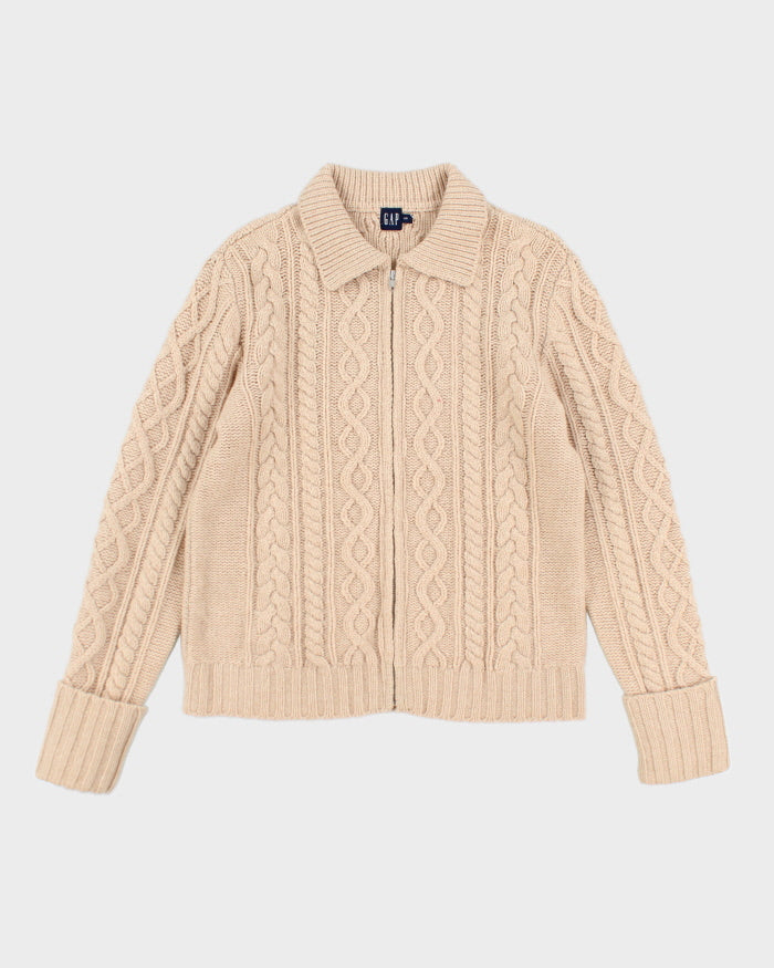 Vintage Gap Lambswool Cable Knit Zip-up - L