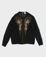 Vintage Black Beaded Angora &amp; Wool Cardigan  - M