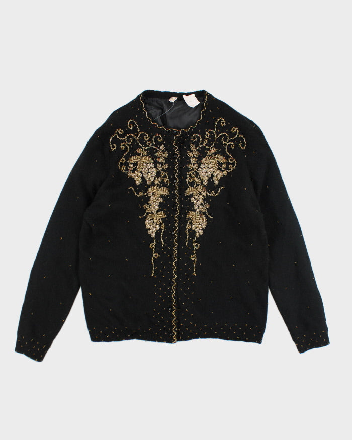Vintage Black Beaded Angora &amp; Wool Cardigan  - M