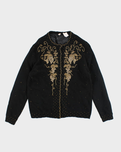 Vintage Black Beaded Angora & Wool Cardigan  - M
