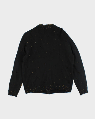 Vintage Black Beaded Angora & Wool Cardigan  - M