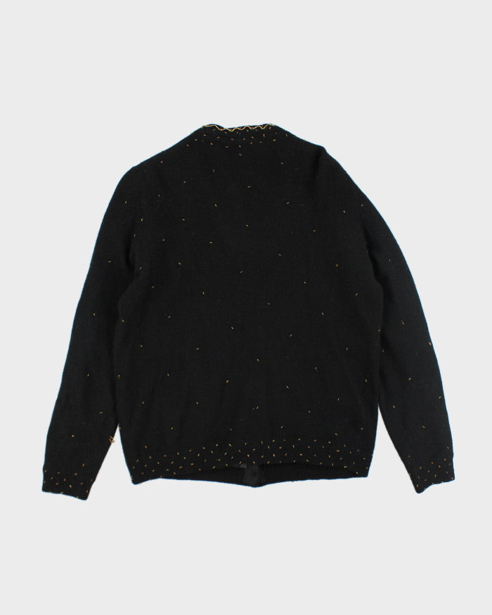 Vintage Black Beaded Angora & Wool Cardigan  - M