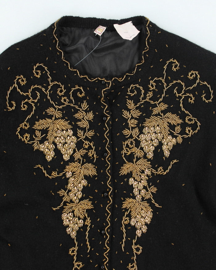 Vintage Black Beaded Angora &amp; Wool Cardigan  - M