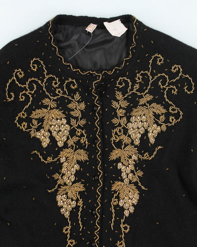Vintage Black Beaded Angora & Wool Cardigan  - M