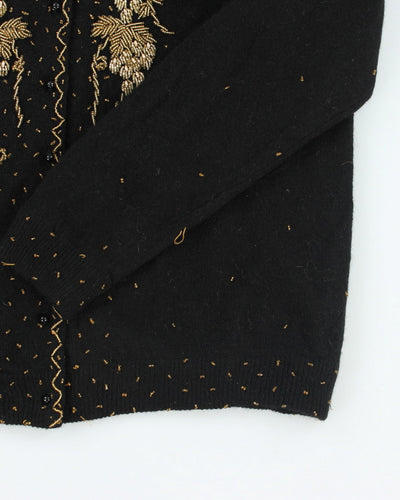 Vintage Black Beaded Angora & Wool Cardigan  - M