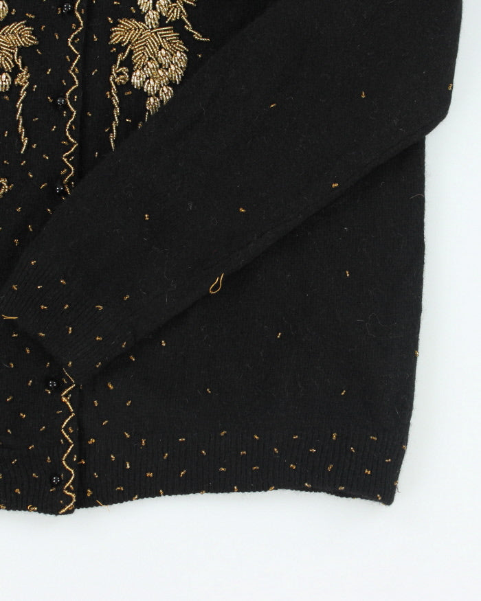 Vintage Black Beaded Angora & Wool Cardigan  - M