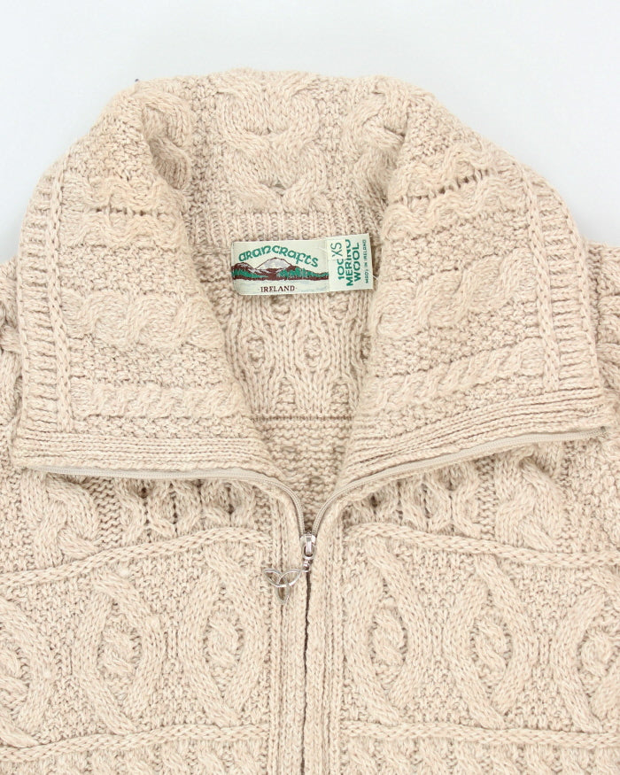 Vintage Aran Crafts Merino Wool Zip-up Knit Cardigan - XS