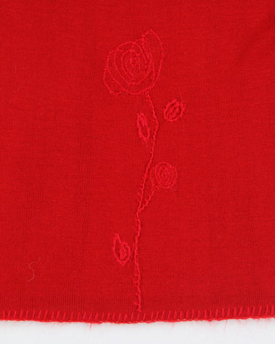 Vintage 90s Red Embroidered Wool Blend Knit - S
