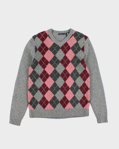 Vintage Bossini Argyle Wool Knit Jumper - M