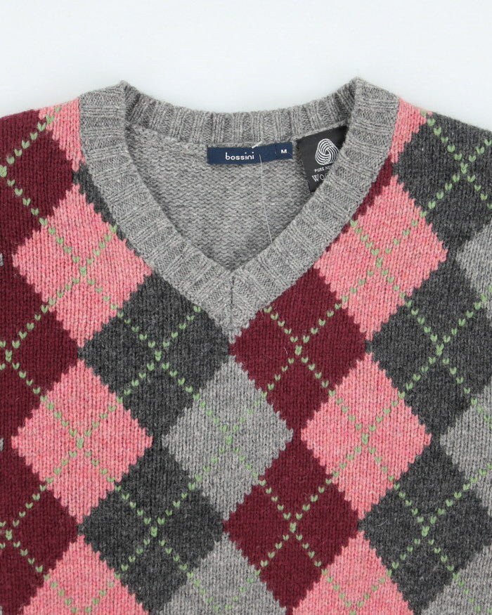 Vintage Bossini Argyle Wool Knit Jumper - M