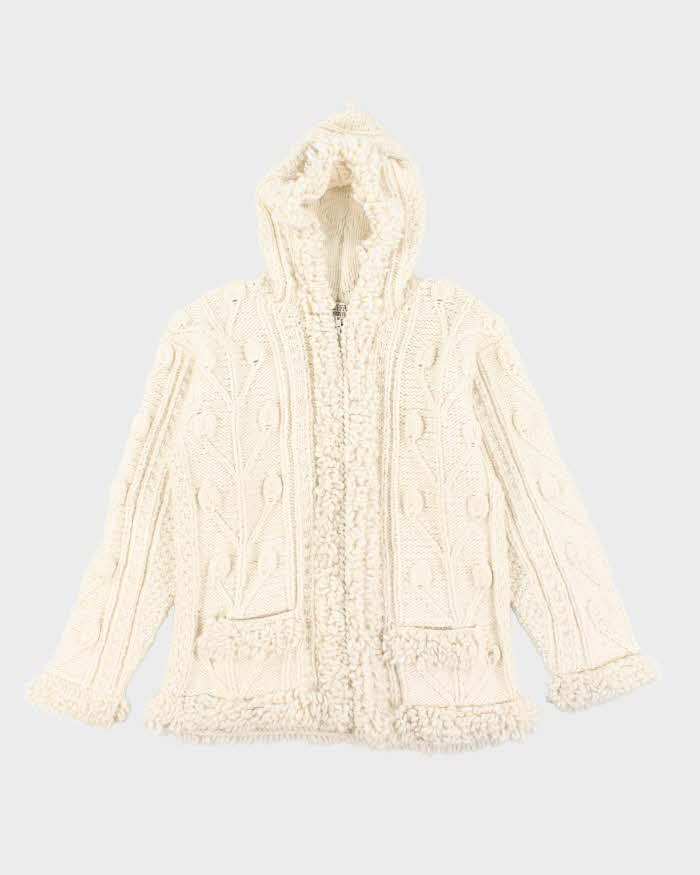 Vintage Buffalo Wool Chunky Zip-Up Hooded Cardigan - L