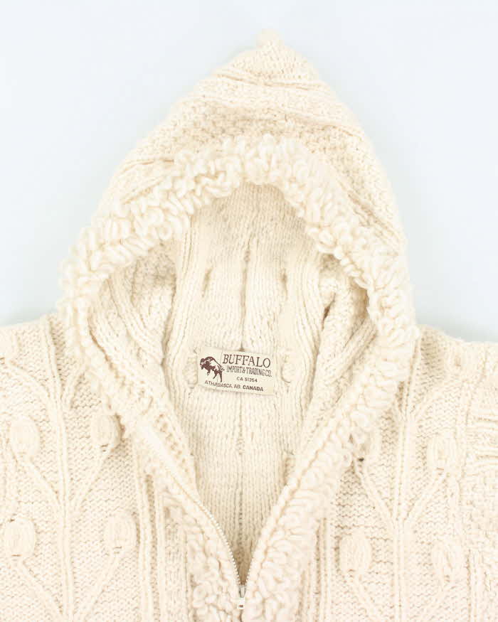 Vintage Buffalo Wool Chunky Zip-Up Hooded Cardigan - L