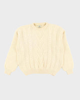 Vintage 80's Heavyweight Pure Wool Cable Chunky Knit Jumper - L