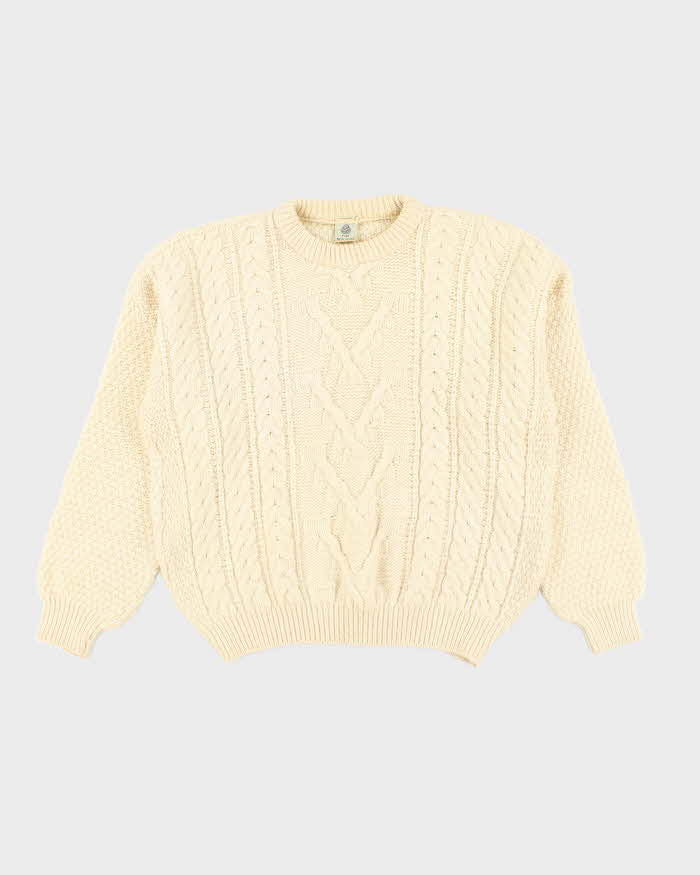 Vintage 80's Heavyweight Pure Wool Cable Chunky Knit Jumper - L