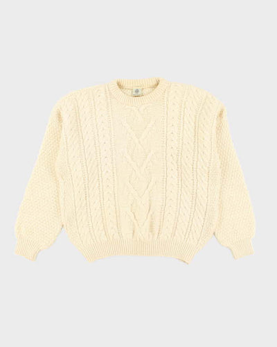Vintage 80's Heavyweight Pure Wool Cable Chunky Knit Jumper - L