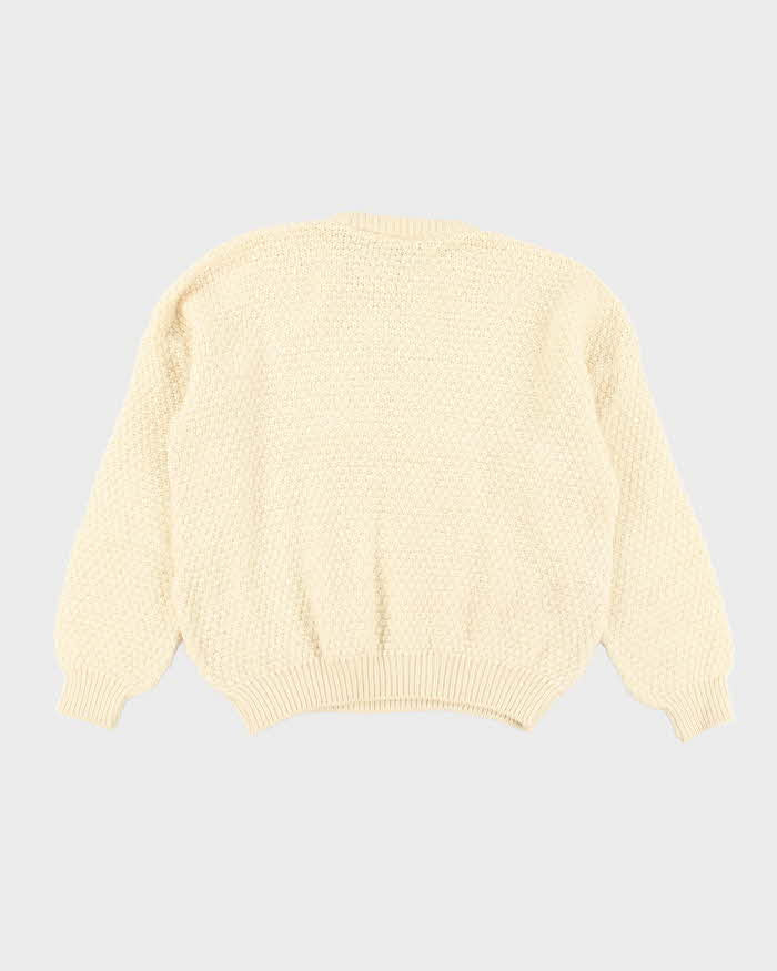 Vintage 80's Heavyweight Pure Wool Cable Chunky Knit Jumper - L