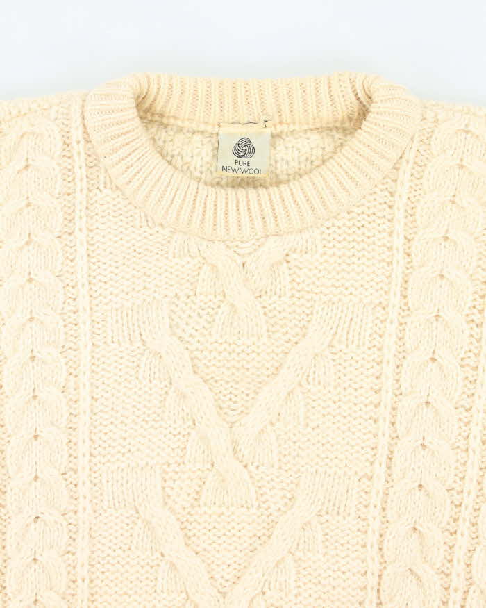 Vintage 80's Heavyweight Pure Wool Cable Chunky Knit Jumper - L