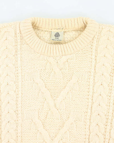 Vintage 80's Heavyweight Pure Wool Cable Chunky Knit Jumper - L