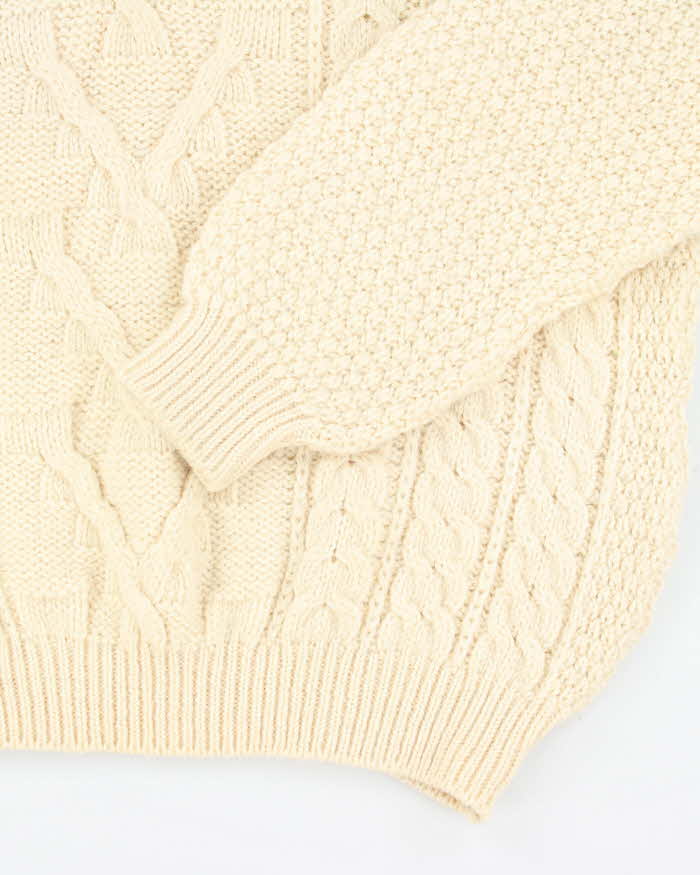 Vintage 80's Heavyweight Pure Wool Cable Chunky Knit Jumper - L