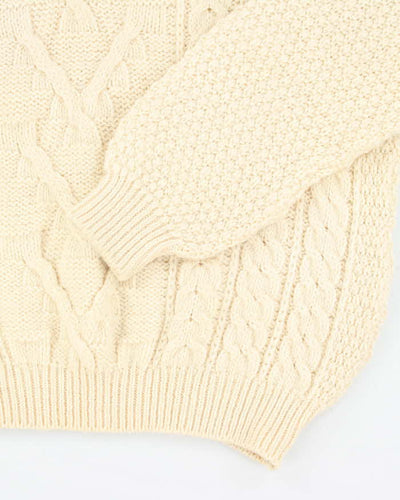 Vintage 80's Heavyweight Pure Wool Cable Chunky Knit Jumper - L