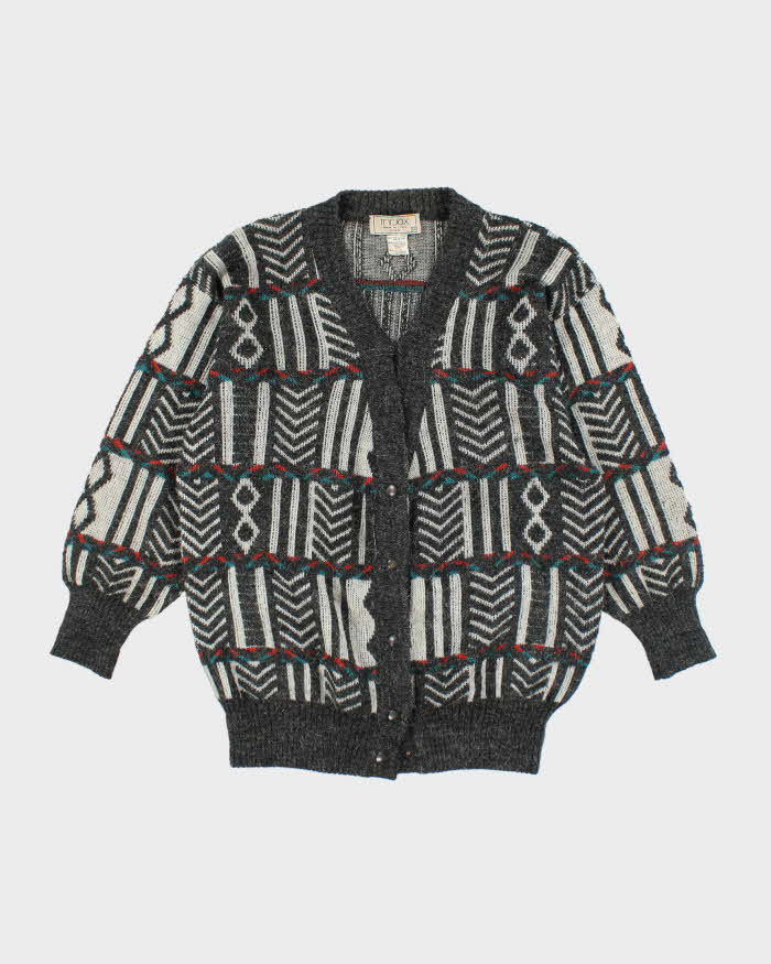 Vintage 80's Women's Mr Jax Patterned Wool Blend Knit Cardigan - M