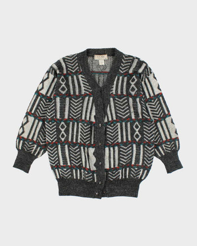 Vintage 80's Women's Mr Jax Patterned Wool Blend Knit Cardigan - M