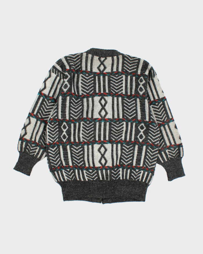 Vintage 80's Women's Mr Jax Patterned Wool Blend Knit Cardigan - M