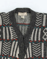 Vintage 80's Women's Mr Jax Patterned Wool Blend Knit Cardigan - M