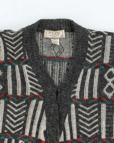 Vintage 80's Women's Mr Jax Patterned Wool Blend Knit Cardigan - M