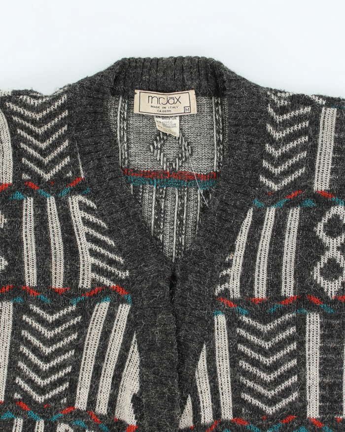 Vintage 80's Women's Mr Jax Patterned Wool Blend Knit Cardigan - M