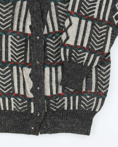 Vintage 80's Women's Mr Jax Patterned Wool Blend Knit Cardigan - M