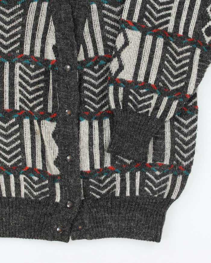 Vintage 80's Women's Mr Jax Patterned Wool Blend Knit Cardigan - M