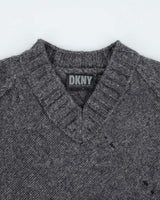 DKNY Grey Wool V-Neck Jumper - XL