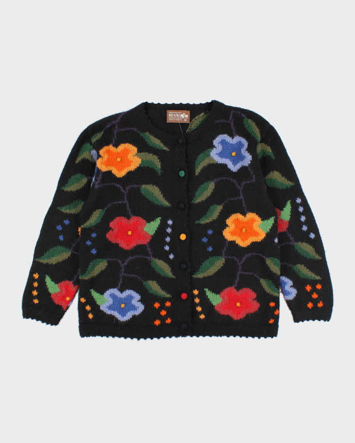 Vintage Alpaca Knit Floral Cardigan - M