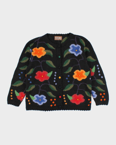Vintage Alpaca Knit Floral Cardigan - M