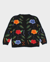 Vintage Alpaca Knit Floral Cardigan - M