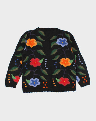 Vintage Alpaca Knit Floral Cardigan - M