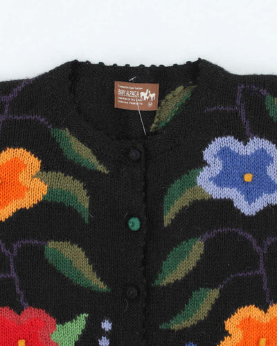 Vintage Alpaca Knit Floral Cardigan - M